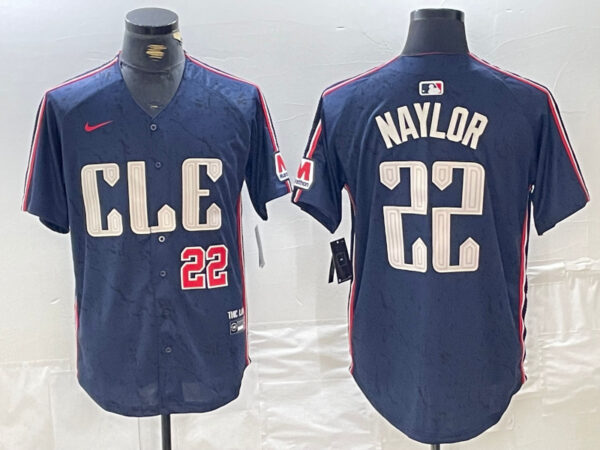 Men's Cleveland Guardians #22 Josh Naylor Navy 2024 City Connect Limited Stitched Baseball Jerseys