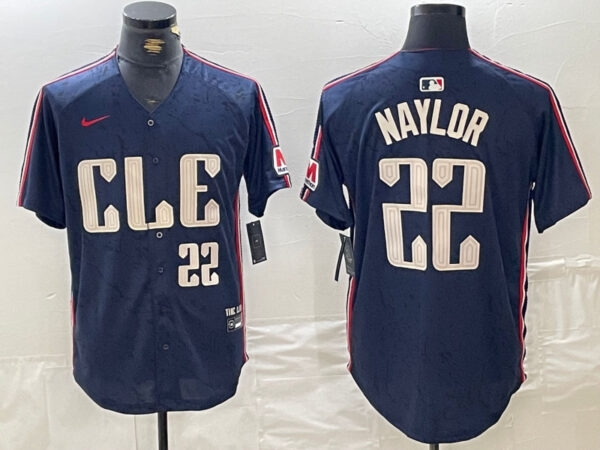 Men's Cleveland Guardians #22 Josh Naylor Navy 2024 City Connect Limited Stitched Baseball Jerseys