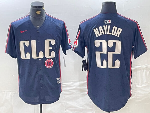 Men's Cleveland Guardians #22 Josh Naylor Navy 2024 City Connect Limited Stitched Baseball Jerseys