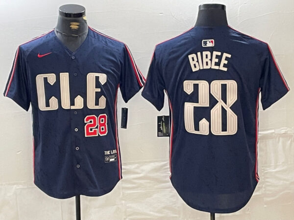 Men's Cleveland Guardians #28 Tanner Bibee Navy 2024 City Connect Limited Stitched Jerseys