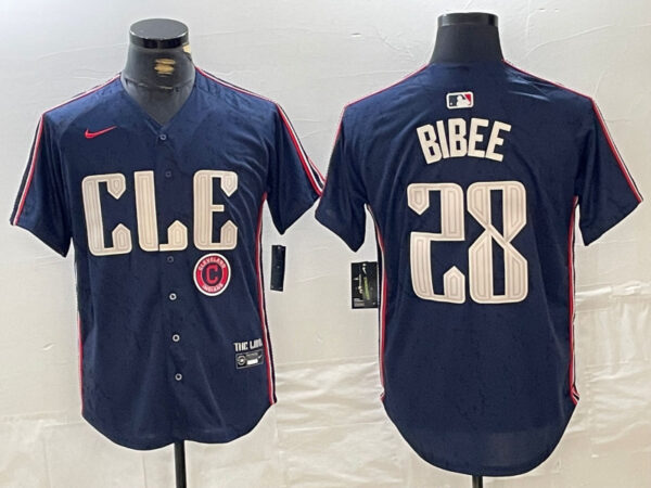 Men's Cleveland Guardians #28 Tanner Bibee Navy 2024 City Connect Limited Stitched Jerseys