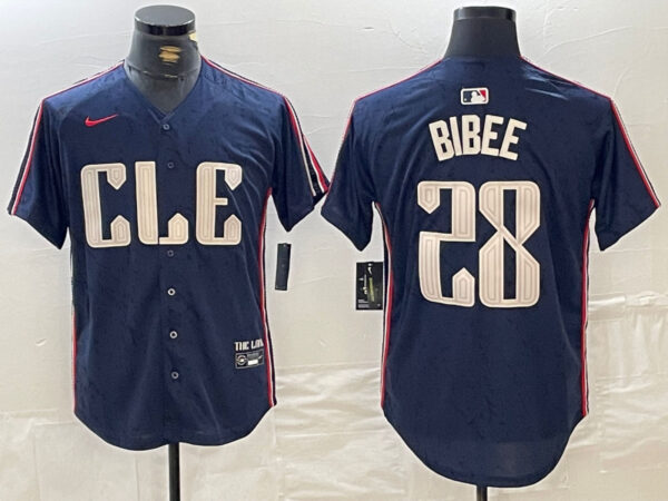 Men's Cleveland Guardians #28 Tanner Bibee Navy 2024 City Connect Limited Stitched Jerseys