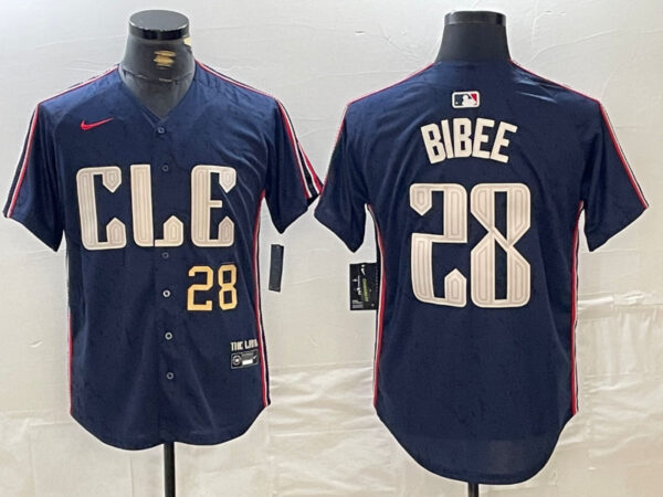 Men's Cleveland Guardians #28 Tanner Bibee Navy 2024 City Connect Limited Stitched jerseys