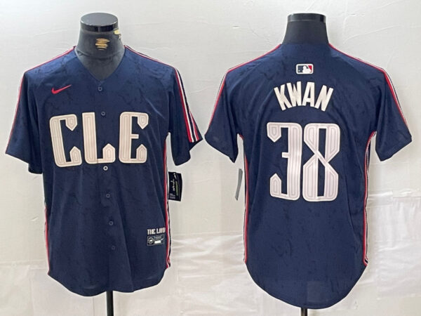 Men's Cleveland Guardians #38 Steven Kwan Navy 2024 City Connect Limited Stitched Baseball Jerseys