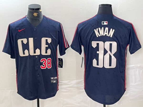 Men's Cleveland Guardians #38 Steven Kwan Navy 2024 City Connect Limited Stitched Baseball Jerseys