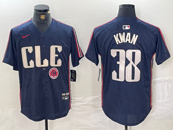 Men's Cleveland Guardians #38 Steven Kwan Navy 2024 City Connect Limited Stitched Baseball Jerseys