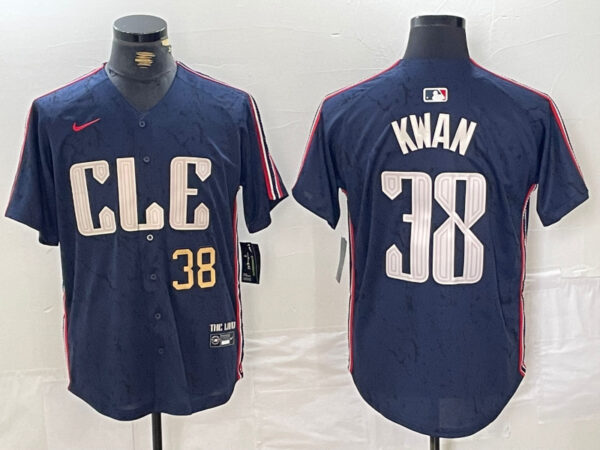 Men's Cleveland Guardians #38 Steven Kwan Navy 2024 City Connect Limited Stitched Baseball Jerseys