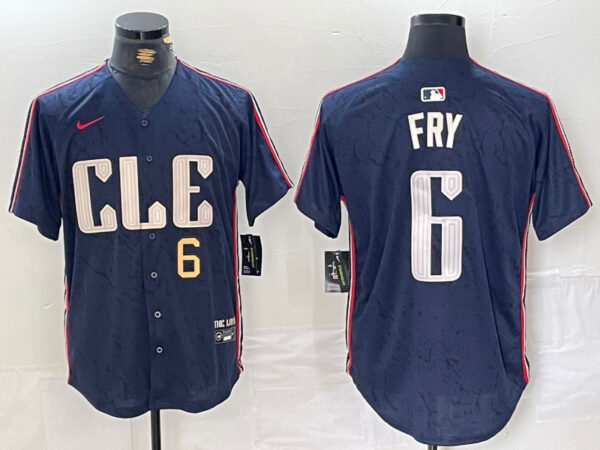 Men's Cleveland Guardians #6 David Fry Navy 2024 City Connect Limited Stitched Baseball Jerseys