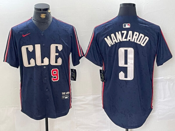 Men's Cleveland Guardians #9 Kyle Manzardo Navy 2024 City Connect Limited Stitched Baseball Jerseys