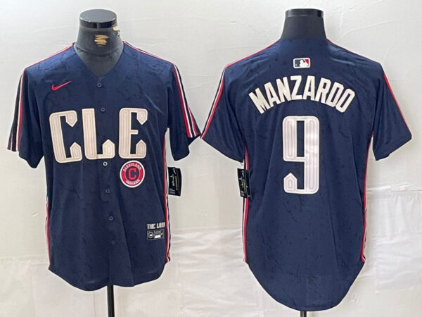 Men's Cleveland Guardians #9 Kyle Manzardo Navy 2024 City Connect Limited Stitched Baseball Jerseys