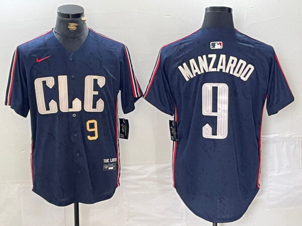 Men's Cleveland Guardians #9 Kyle Manzardo Navy 2024 City Connect Limited Stitched Baseball Jerseys