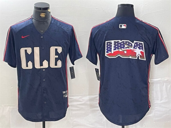 Men's Cleveland Guardians Team Big Logo Navy 2024 City Connect Limited Stitched Baseball Jerseys