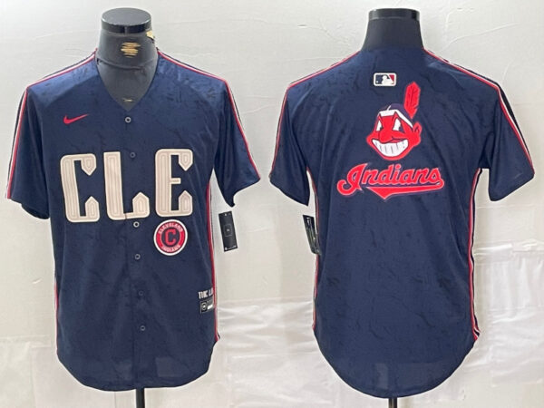 Men's Cleveland Guardians Team Big Logo Navy 2024 City Connect Stitched Baseball Jersey(Run Small)