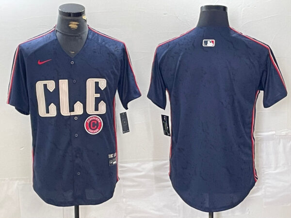 Men's Cleveland Guardians Team Big Logo Navy 2024 City Connect Stitched Baseball Jersey(Run Small)