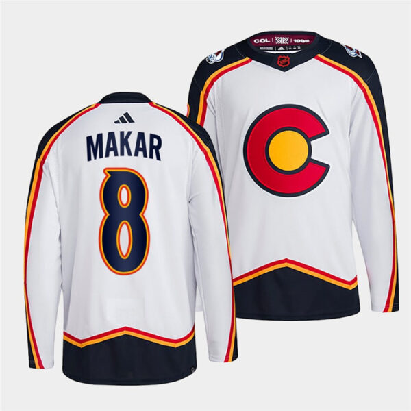 Men's Colorado Avalanche #8 Cale Makar 2022-23 White Reverse Retro Stitched Jersey