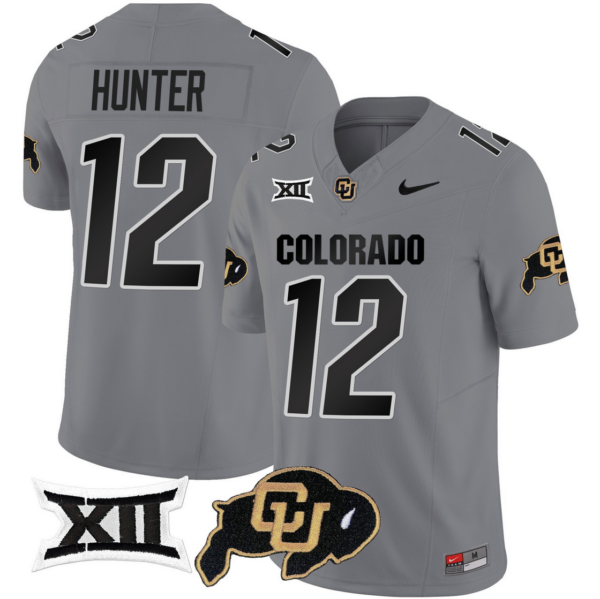 Men's Colorado Buffaloes #12 Travis Hunter Grey 2024 F.U.S.E. With Big 12 XII Patch Stitched Football Jersey