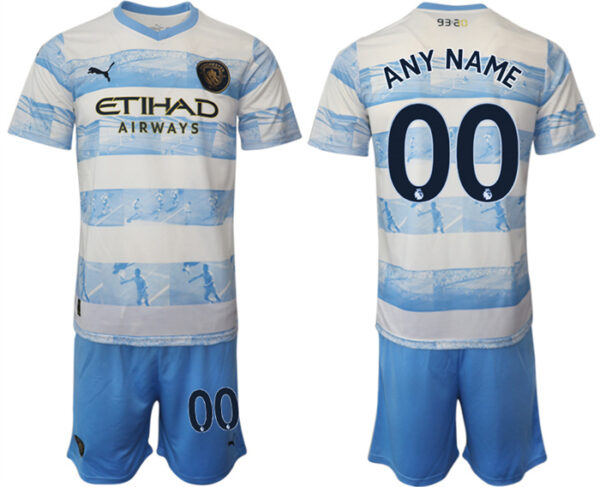 Men's Custom Manchester City Blue White Jersey