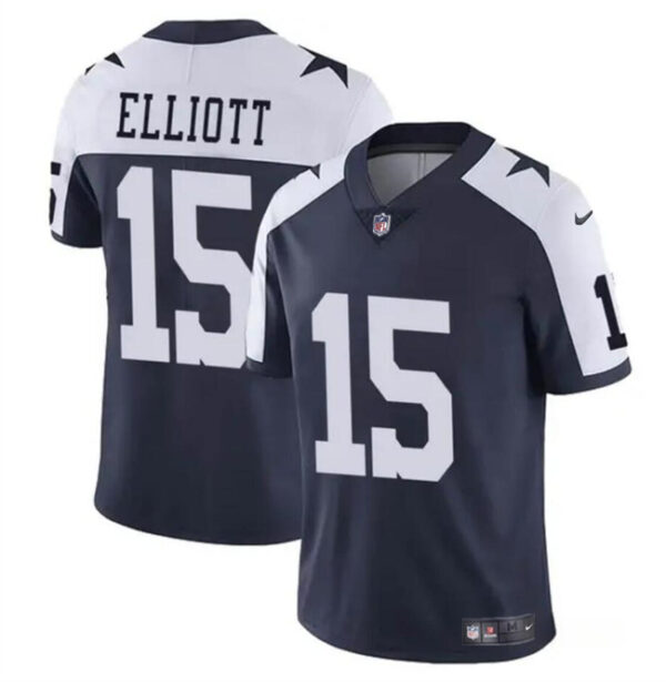 Men's Dallas Cowboys #15 Ezekiel Elliott Navy White Vapor Untouchable Thanksgiving Limited Stitched Football Jersey