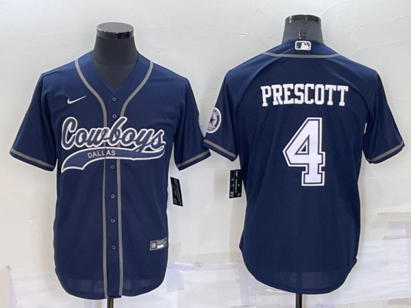 Men's Dallas Cowboys #4 Dak Prescott Navy Cool Base Stitched Baseball Jersey