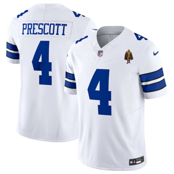 Men's Dallas Cowboys #4 Dak Prescott White 2023 F.U.S.E. With Walter Payton Patch Vapor Limited Stitched Football Jersey