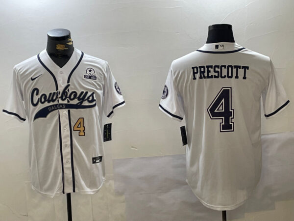 Men's Dallas Cowboys #4 White Team With Patch Cool Base Stitched Baseball Jerseys