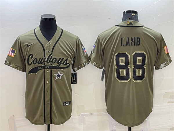 Men's Dallas Cowboys #88 CeeDee Lamb 2022 Olive Salute To Service Cool Base Stitched Baseball Jersey