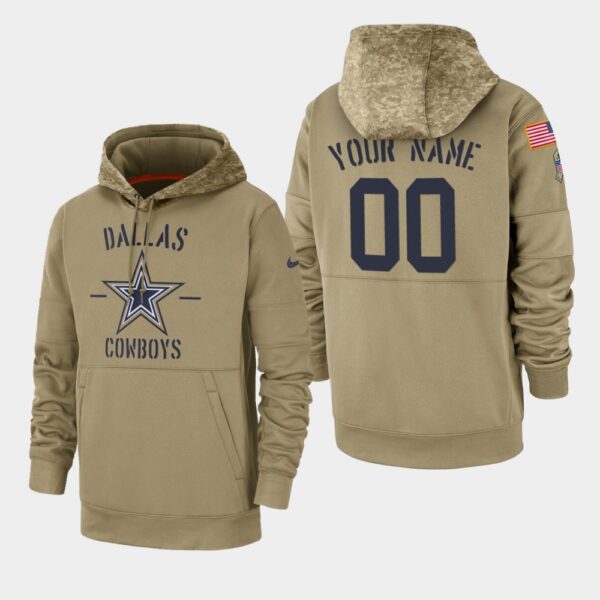 Men's Dallas Cowboys Custom 2019 Salute to Service Sideline Therma Pullover Hoodie - Tan