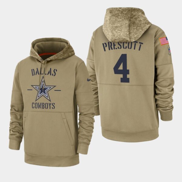 Men's Dallas Cowboys Dak Prescott 2019 Salute to Service Sideline Therma Pullover Hoodie - Tan