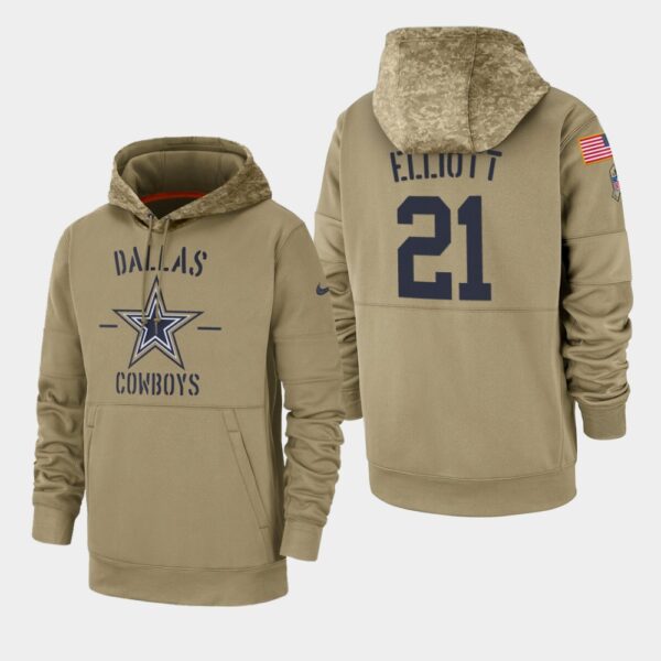 Men's Dallas Cowboys Ezekiel Elliott 2019 Salute to Service Sideline Therma Pullover Hoodie - Tan