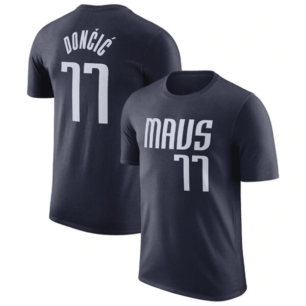 Men's Dallas Mavericks #77 Luka Doncic Navy 2022 23 Statement Edition Name & Number T-Shirt