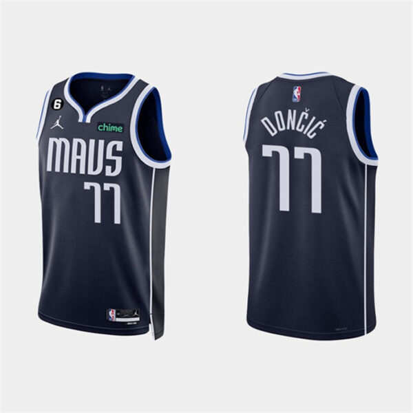 Men's Dallas Mavericks #77 Luka Doncic Navy Statement Edition With NO.6 Patch Stitched Basketball Jerseys