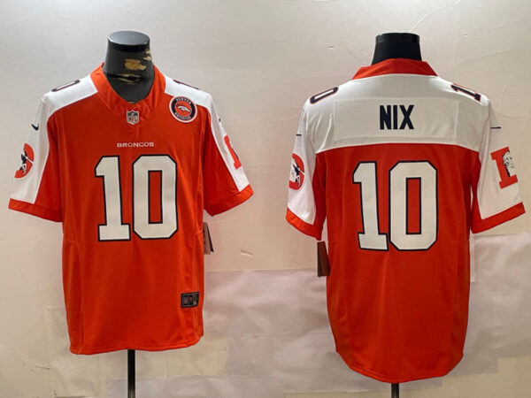 Men's Denver Broncos #10 Bo Nix Orange 2024 F.U.S.E. Throwback Vapor Limited Alternate Stitched Football Jerseys