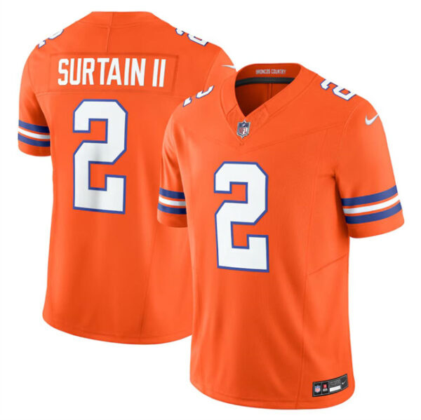 Men's Denver Broncos #2 Pat Surtain II Orange F.U.S.E. Mile High Collection 1977 Throwback Vapor Limited Stitched Football Jersey