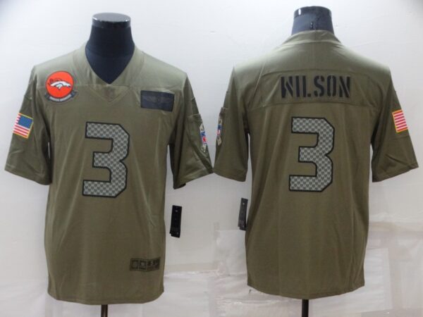 Men's Denver Broncos #3 Russell Wilson Olive Camo Salute To Service Limited Stitched Jersey