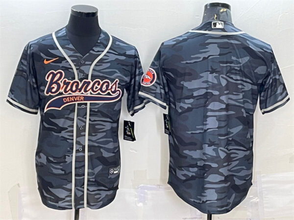 Men's Denver Broncos Blank Grey Camo With Patch Cool Base Stitched Baseball Jersey