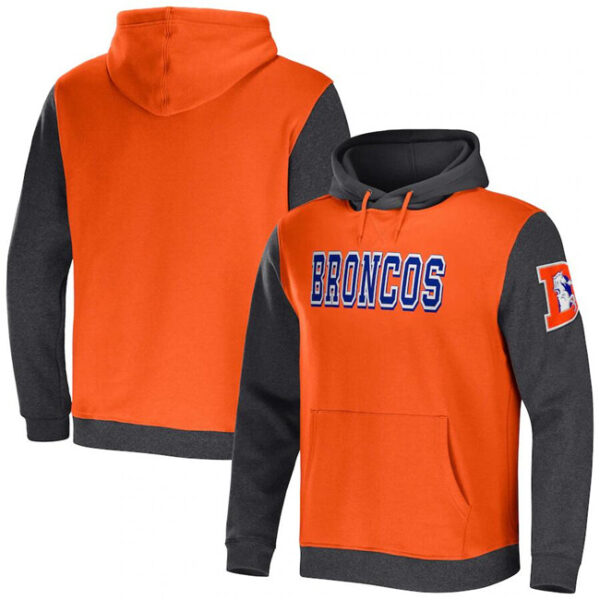 Men's Denver Broncos X Darius Rucker Collection Orange Charcoal Colorblock Pullover Hoodie