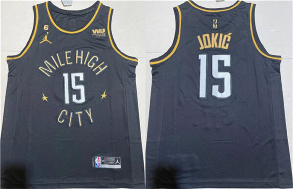 Men's Denver Nuggets #15 Nikola Jokic Black With NO.6 Patch Stitched Jersey