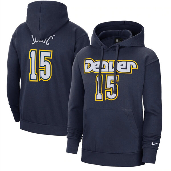 Men's Denver Nuggets #15 Nikola Jokic Navy 2021 22 City Edition Name & Number Essential Pullover Hoodie