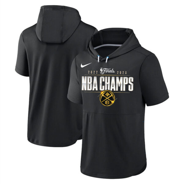 Men's Denver Nuggets Black 2022-23 Champions Performance Short Sleeve Pullover Hoodie