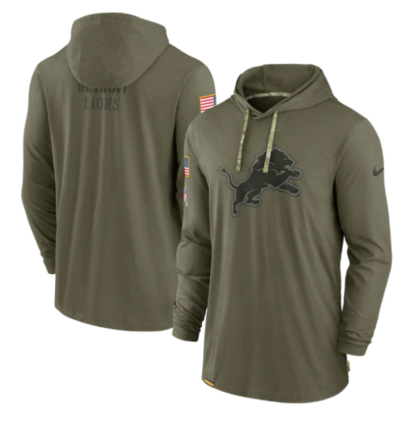 Men's Detroit Lions 2022 Olive Salute To Service Tonal Pullover Hoodie