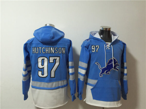 Men's Detroit Lions #97 Aidan Hutchinson Blue Ageless Must-Have Lace-Up Pullover Hoodie