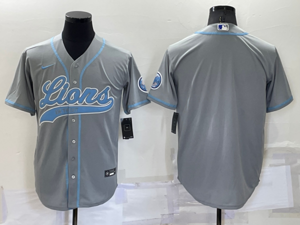 Men's Detroit Lions Blank Gray Cool Base Stitched Baseball Jersey