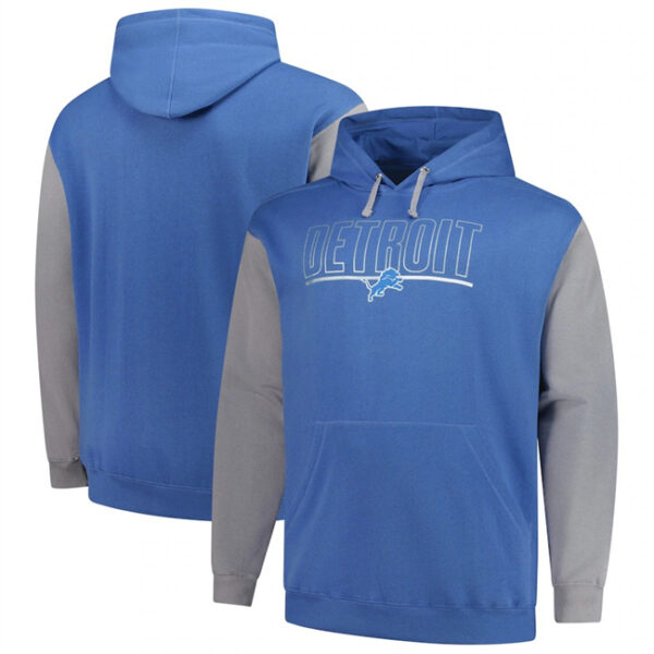 Men's Detroit Lions Blue Grey Big & Tall Outline Pullover Hoodie