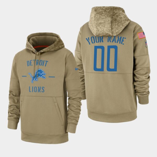 Men's Detroit Lions Custom 2019 Salute to Service Sideline Therma Pullover Hoodie - Tan