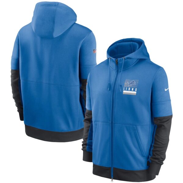 Men's Detroit Lions New 2020 Nike Blue Black Fan Gear Mascot Performance Full Zip Hoodie