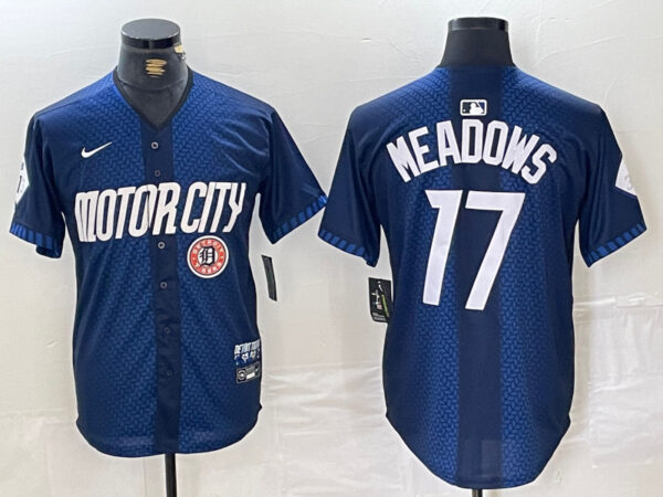 Men's Detroit Tigers #17 Parker Meadows 2024 Navy City Connect Cool Base Limited Stitched Jerseys