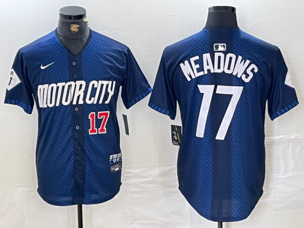 Men's Detroit Tigers #17 Parker Meadows 2024 Navy City Connect Cool Base Limited Stitched Jerseys