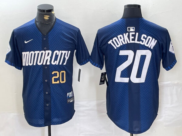 Men's Detroit Tigers #20 Spencer Torkelson 2024 Navy City Connect Cool Base Limited Jerseys