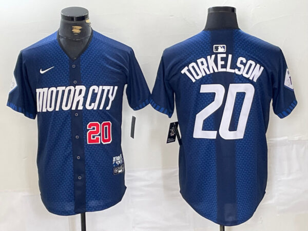 Men's Detroit Tigers #20 Spencer Torkelson 2024 Navy City Connect Cool Base Limited jerseys