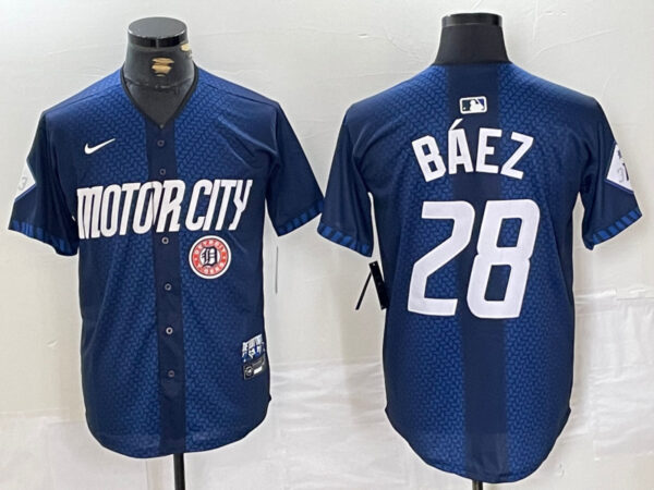 Men's Detroit Tigers #28 Javier Báez 2024 Navy City Connect Cool Base Stitched Limited Jerseys